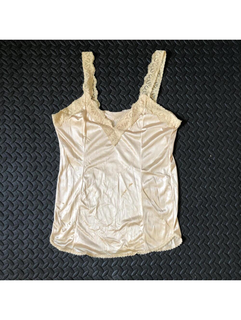 Vintage Blush Lace Trim Camisole Slip Top Medium